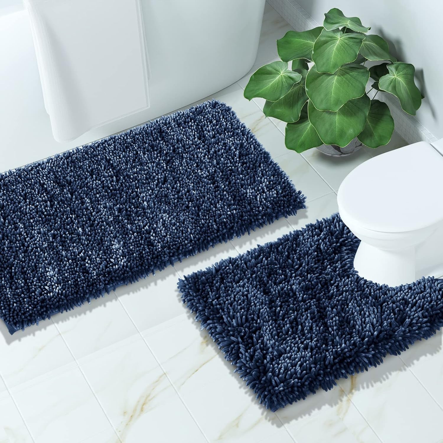Bathroom Rugs Sets 2 Piece, Soft Absorbent Bathmat Non-Slip Backing, 31.5"X20"+24"X20", Blue