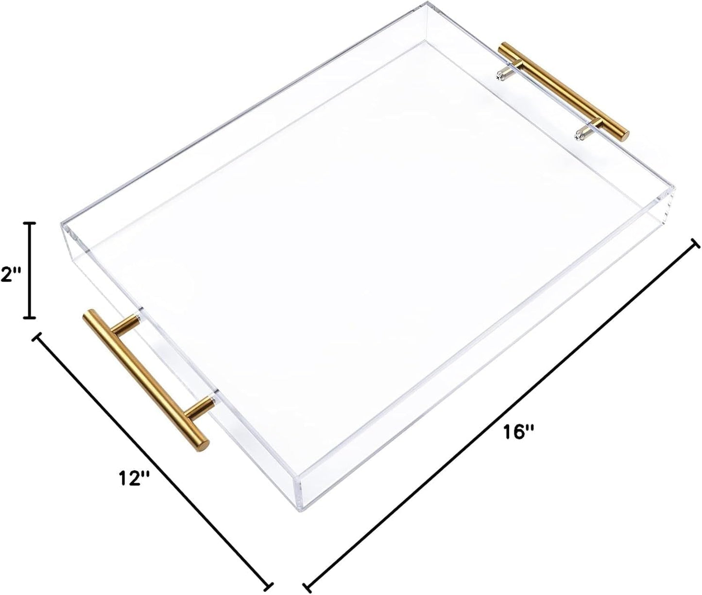 12"X16" Clear Acrylic Serving Tray with Golden Handles, Storage Tray (12"X16")