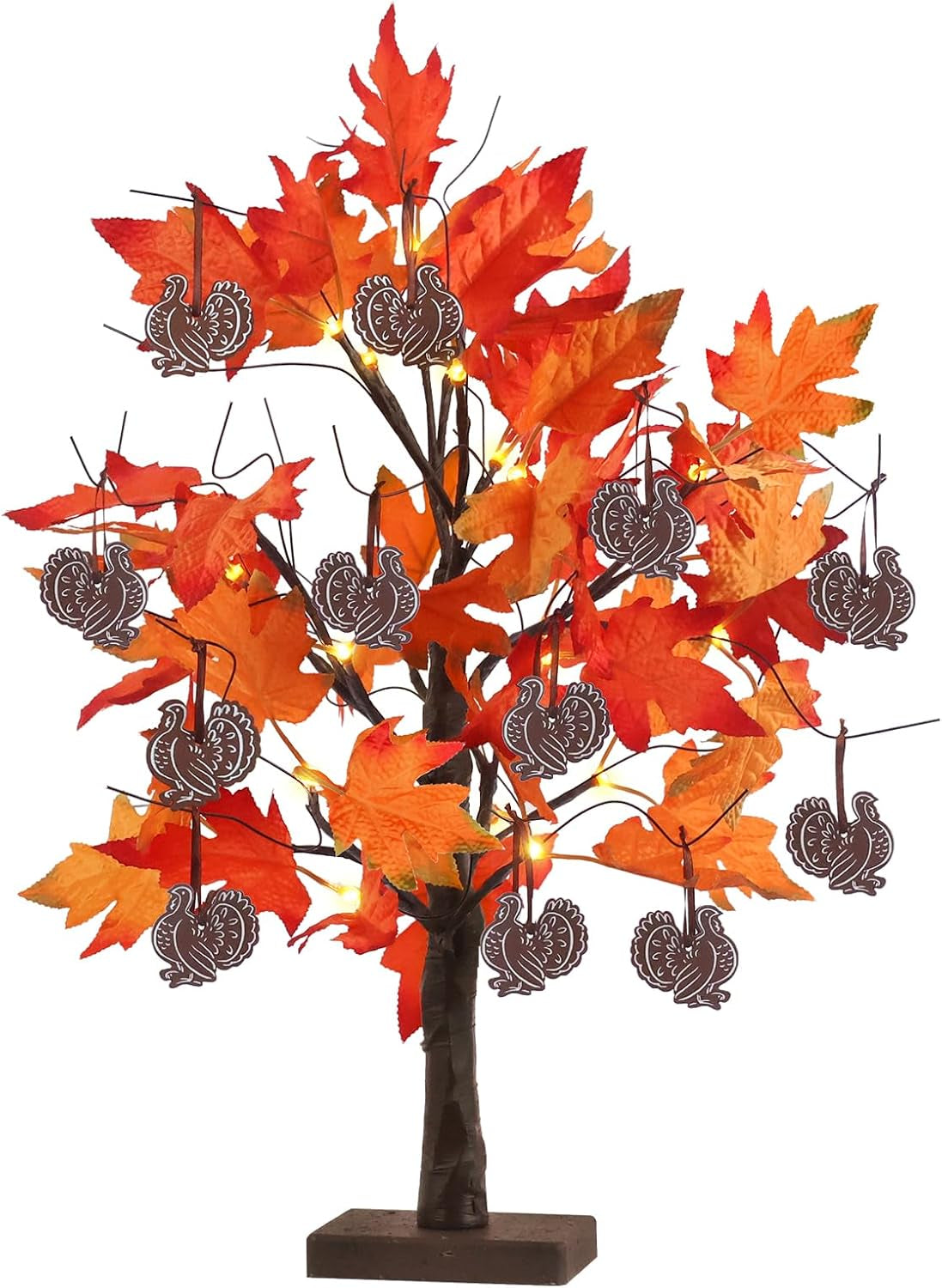 Fall Decorations for Home, 24IN 24LT Lighted Fall Maple Leaves , 2FT Brown Battery Powered