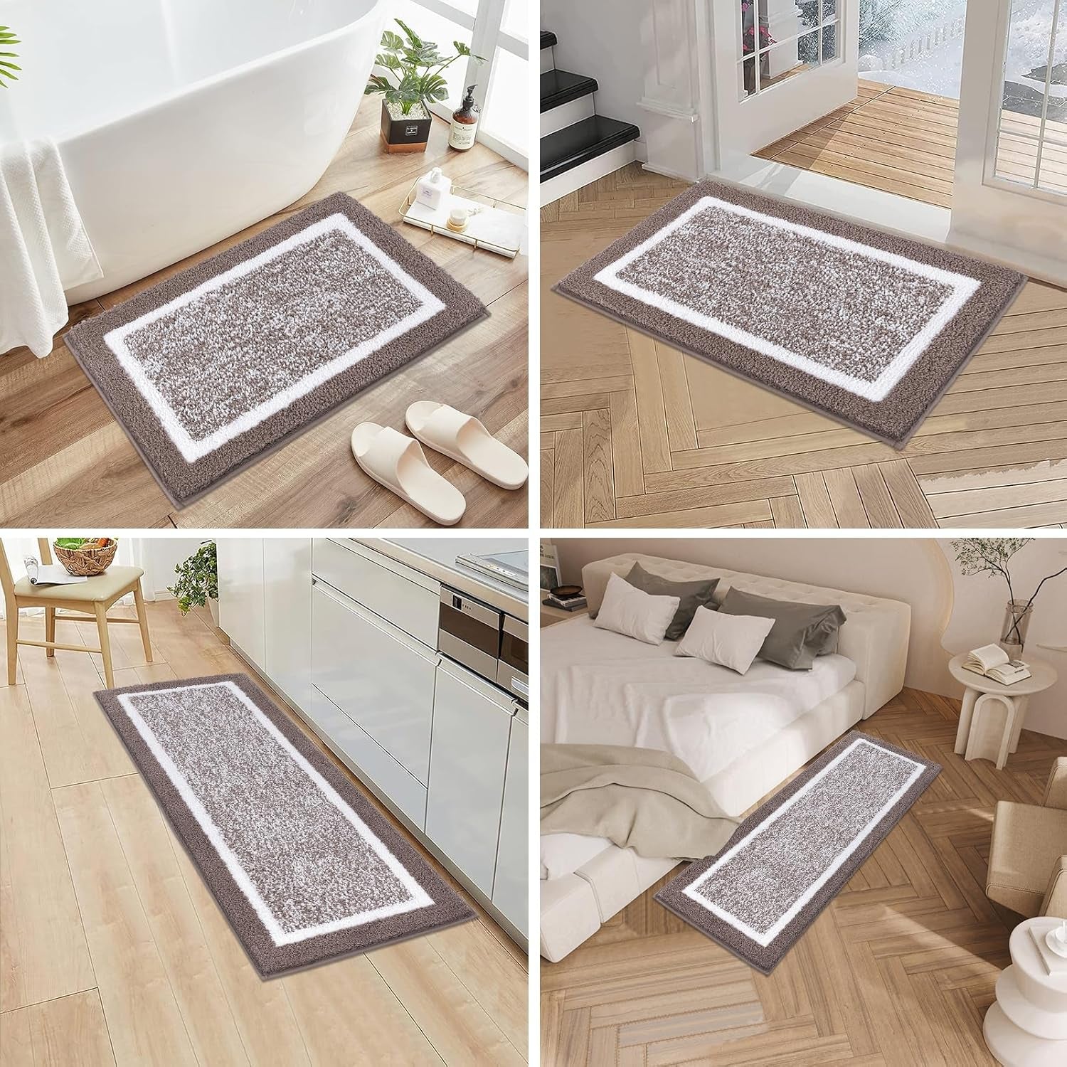 3 Piece Bath Mat Set, Non-Slip Plush Bathroom Mats