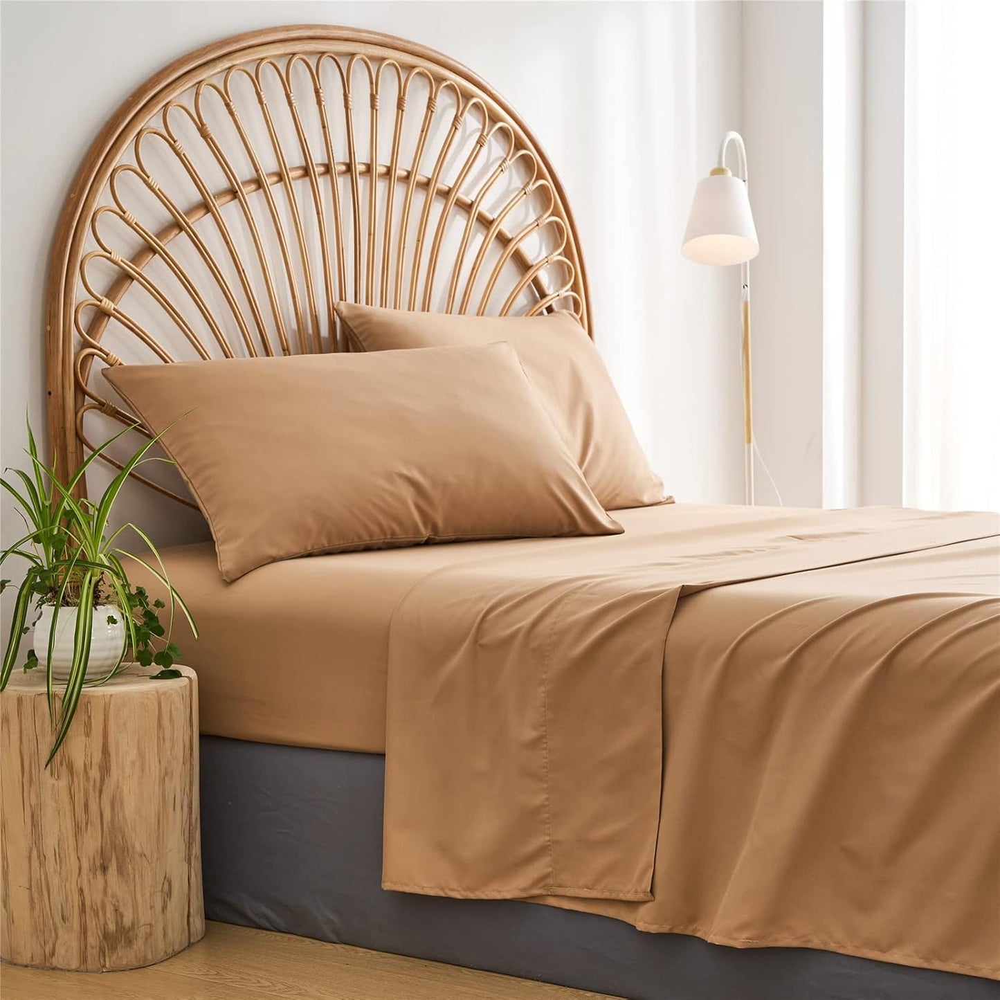 Khaki Tufted Comforter Set, King Size 7 Piece Bed in a Bag, Shabby Chic Boho Comforter and Sheet Set, All Season (Khaki,King)