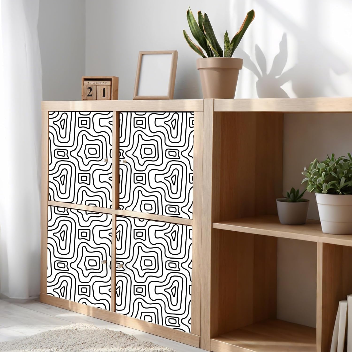 Modern Peel and Stick Wallpaper, Abstract Geometric Contour Line Pattern, 17.7 in X 6.56 Ft