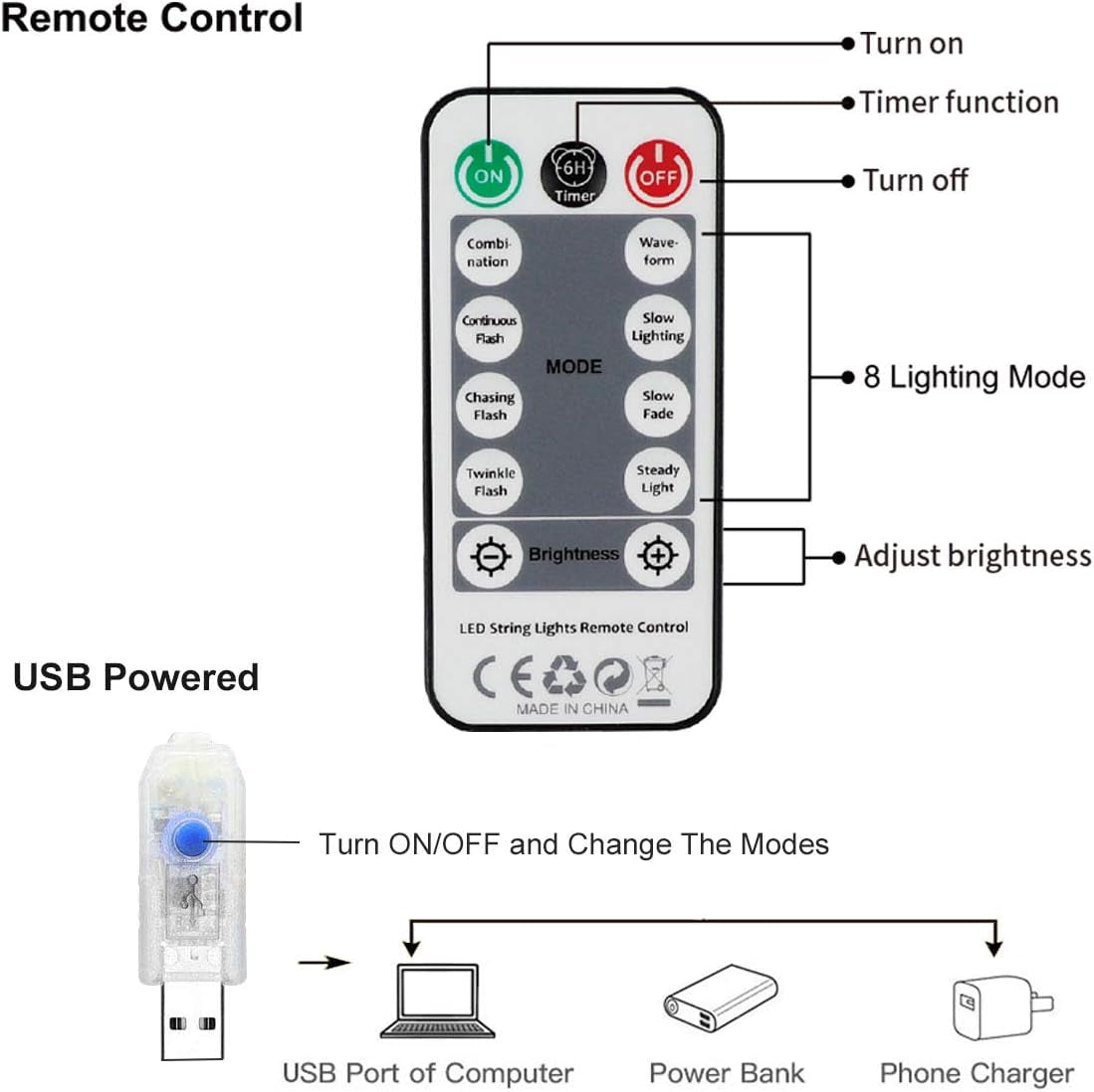 String Lights Curtains Powered Fairy Lights ,8 Lighting Modes & IP64 Waterproof (Warm White)