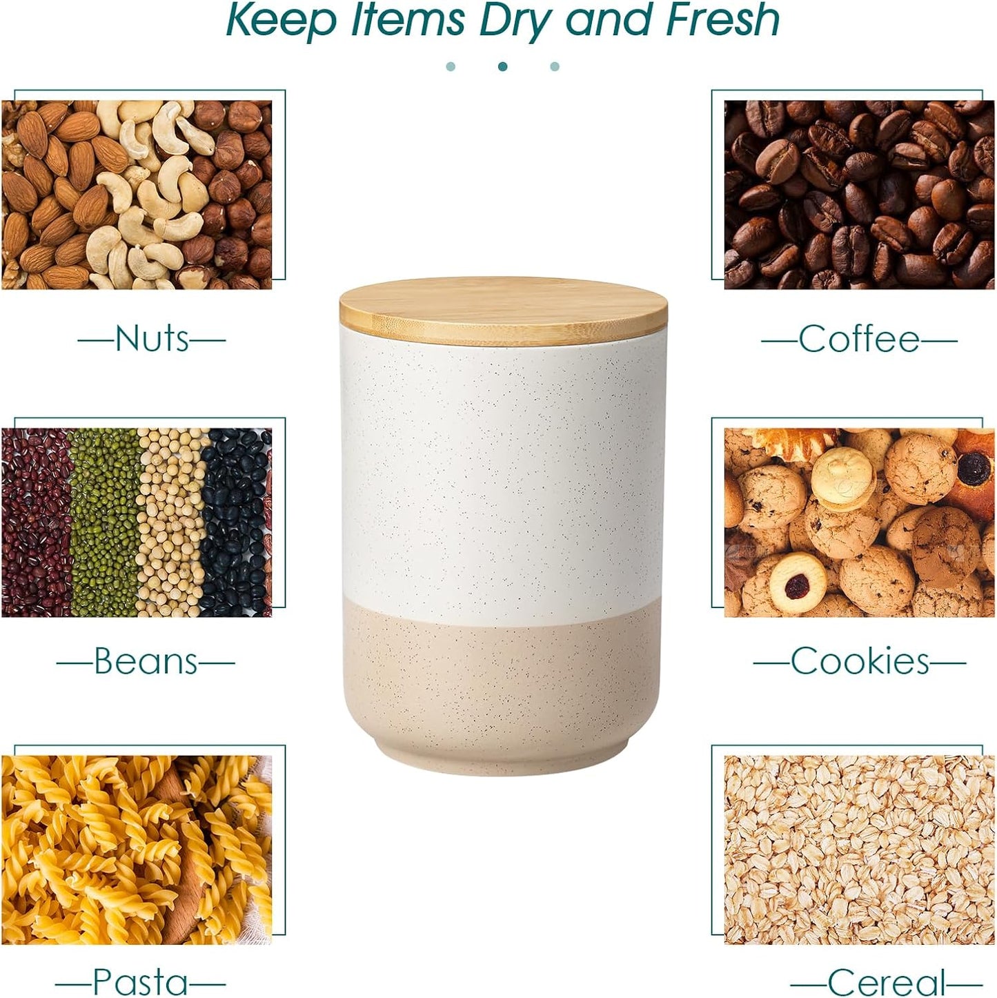 Sabine Kitchen Canister Set of 3, Ceramic Food Storage Containers with Airtight Wood Lids