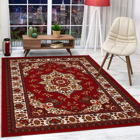 Alfombras Oriental Traditional Non-Skid Area Rug (Maroon, 5' X 7')