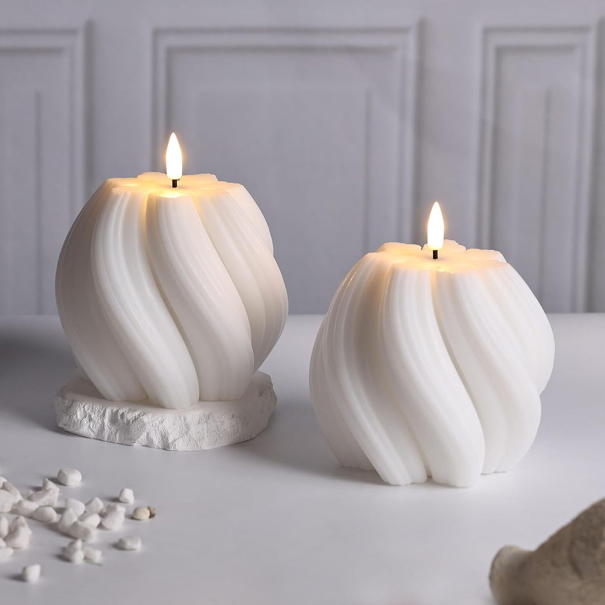 White Swirl Flameless Candle with Remote Timer