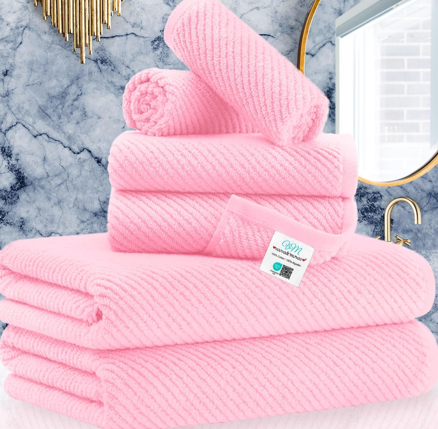 Pink Towels - 100% Cotton, Soft, Quick Dry, Lightweight, Towel Set of 6