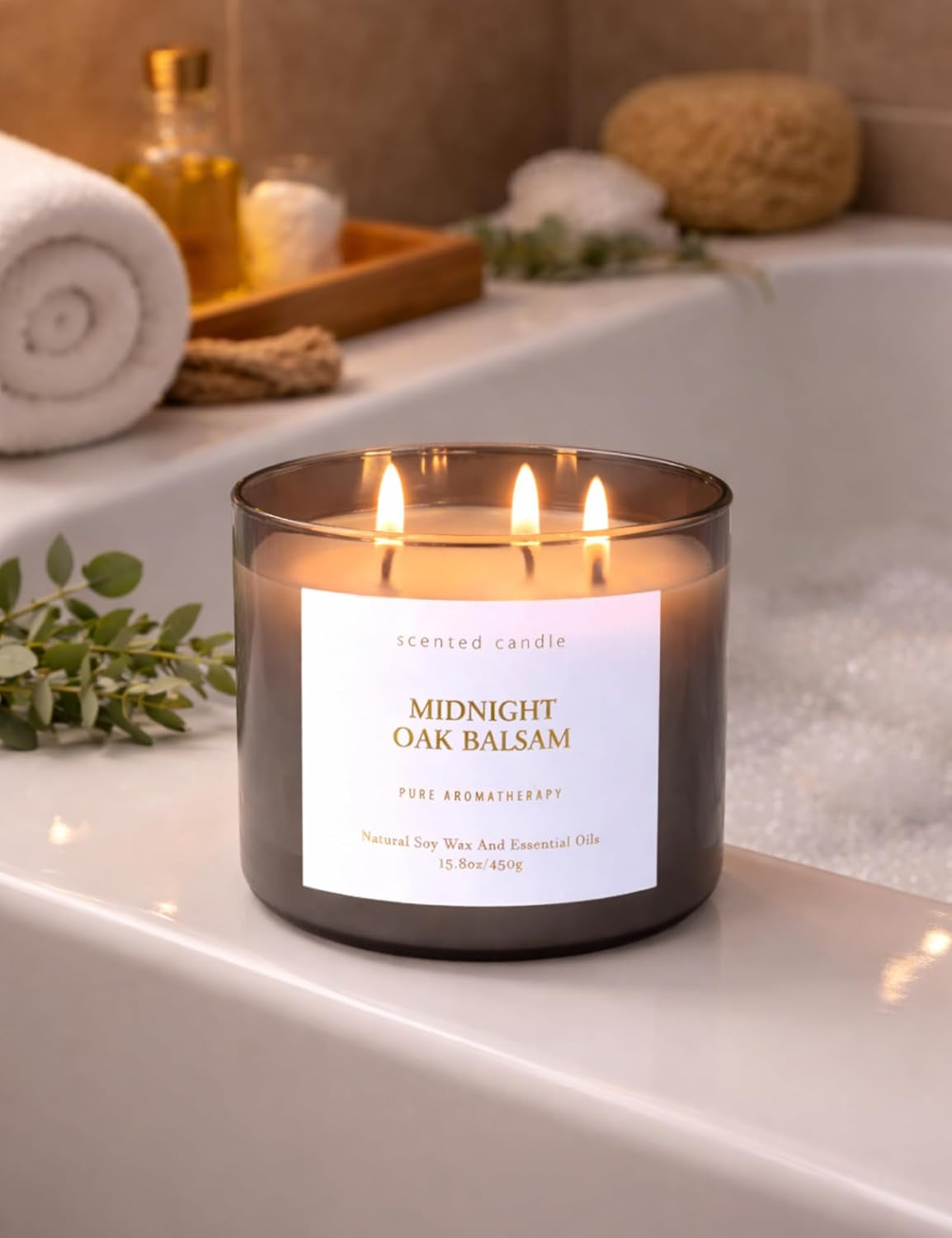 Midnight Oak Balsam 3-Wick Scented Candle, Large Woodsy Soy Candle 15.8 Oz