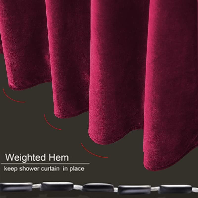 Luxury Velvet Burgundy Shower Curtains for Bathroom, 72 X 72 Inches