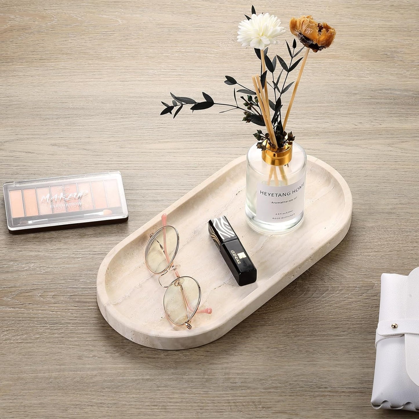 Marble Italian Travertine Tray for Countertop, 12"X6"