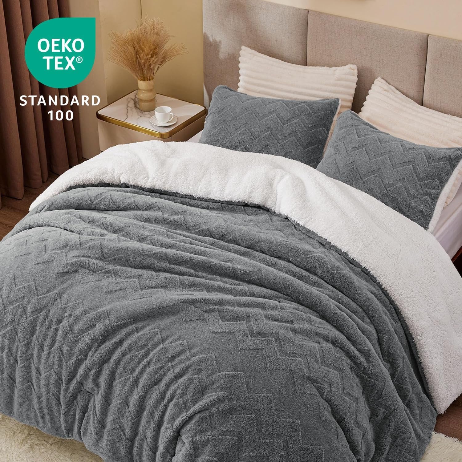Fluffy Twin Comforter Set - Super Soft Sherpa Grey Comforter for Twin Size Bed, Luxury Warm Bedding Set for Winter, Fuzzy Bed Set 2 Piece (1 Comforter, 1 Pillowcase)