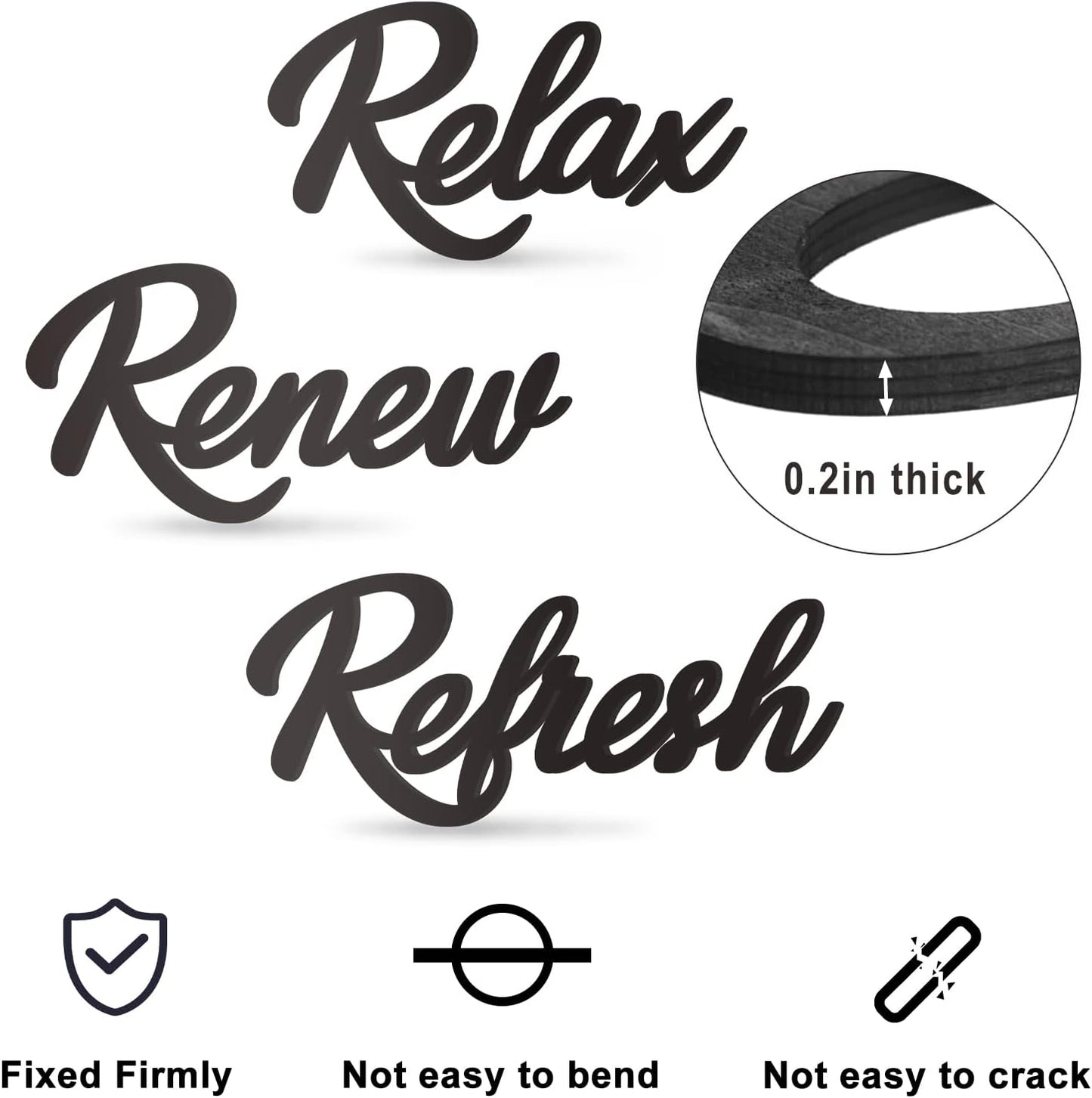 3 Pieces Bathroom Decor Wooden Bathroom Sign Relax Renew Refresh Sign (Black)