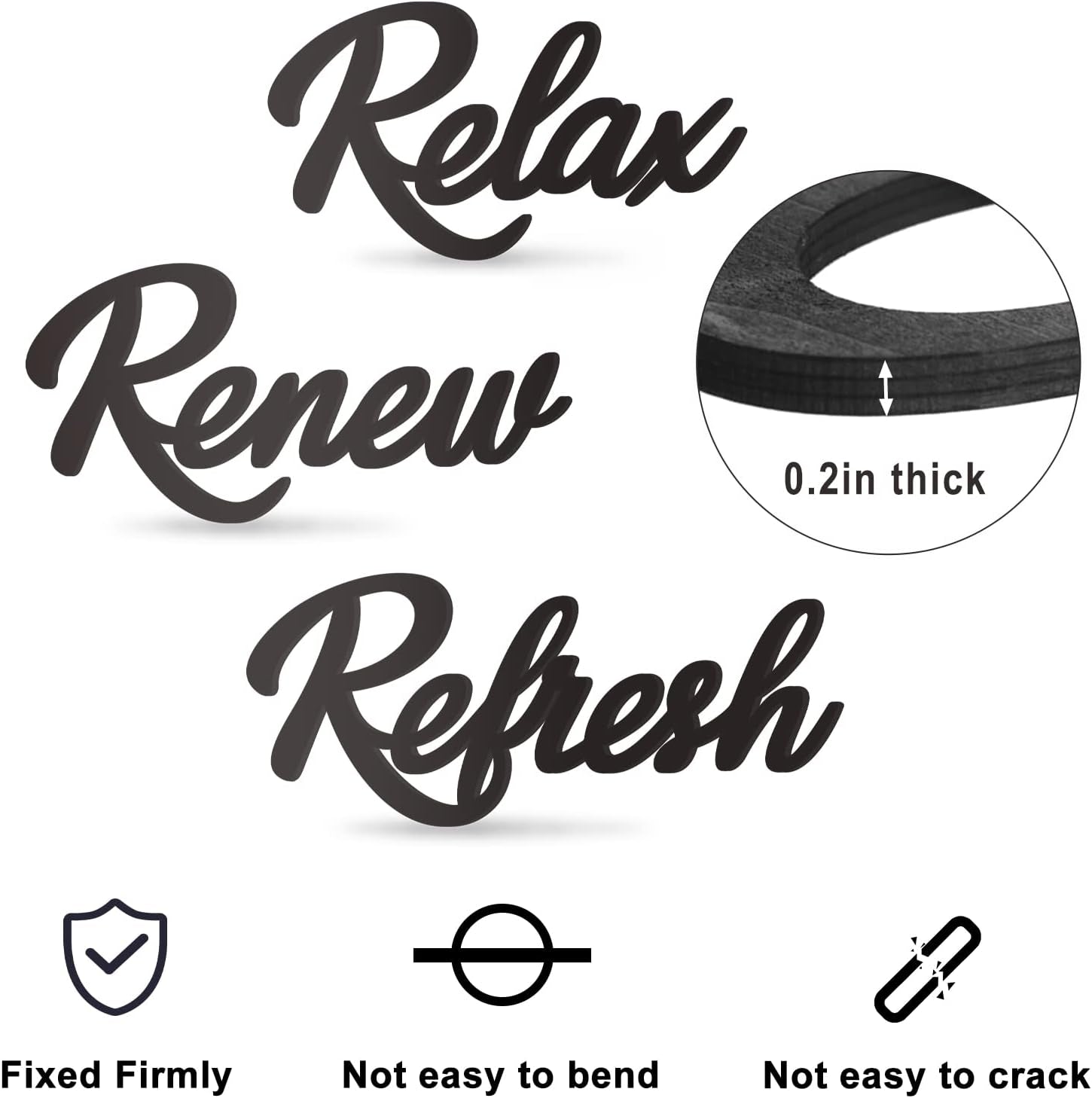 3 Pieces Bathroom Decor Wooden Bathroom Sign Relax Renew Refresh Sign (Black)