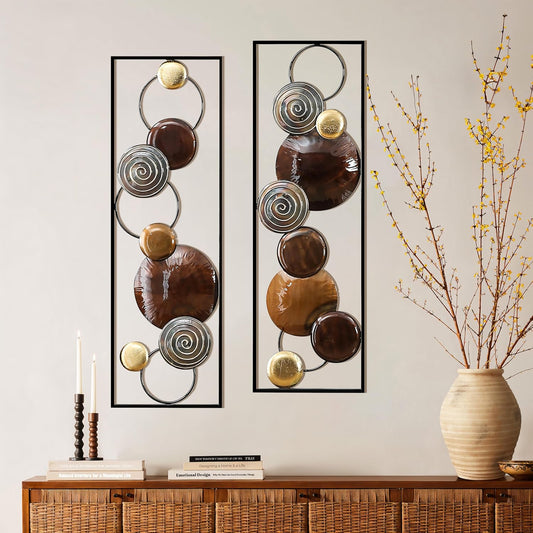 Luxe home Metal Wall Art, 2 Pieces Abstract Wall Décor Brown, 36"X12", Metal Wall Decor, Minimalist Metal Wall Sculptures