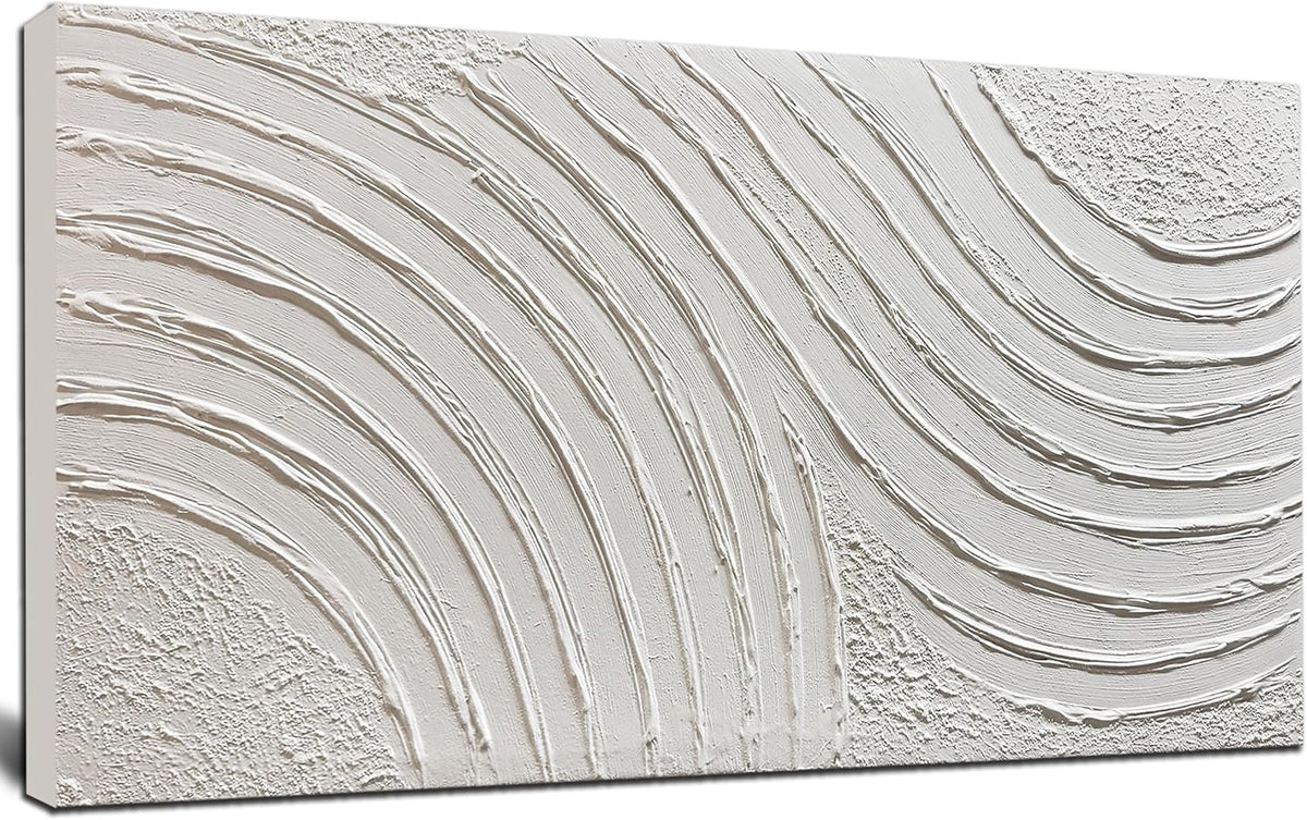 Large Abstract Canvas Wall Art for Living Room Hand Painted White Minimalist Textured Painting Modern Neutral Artwork for Bedroom Home Office Decor Ready to Hang 20X40 Inch