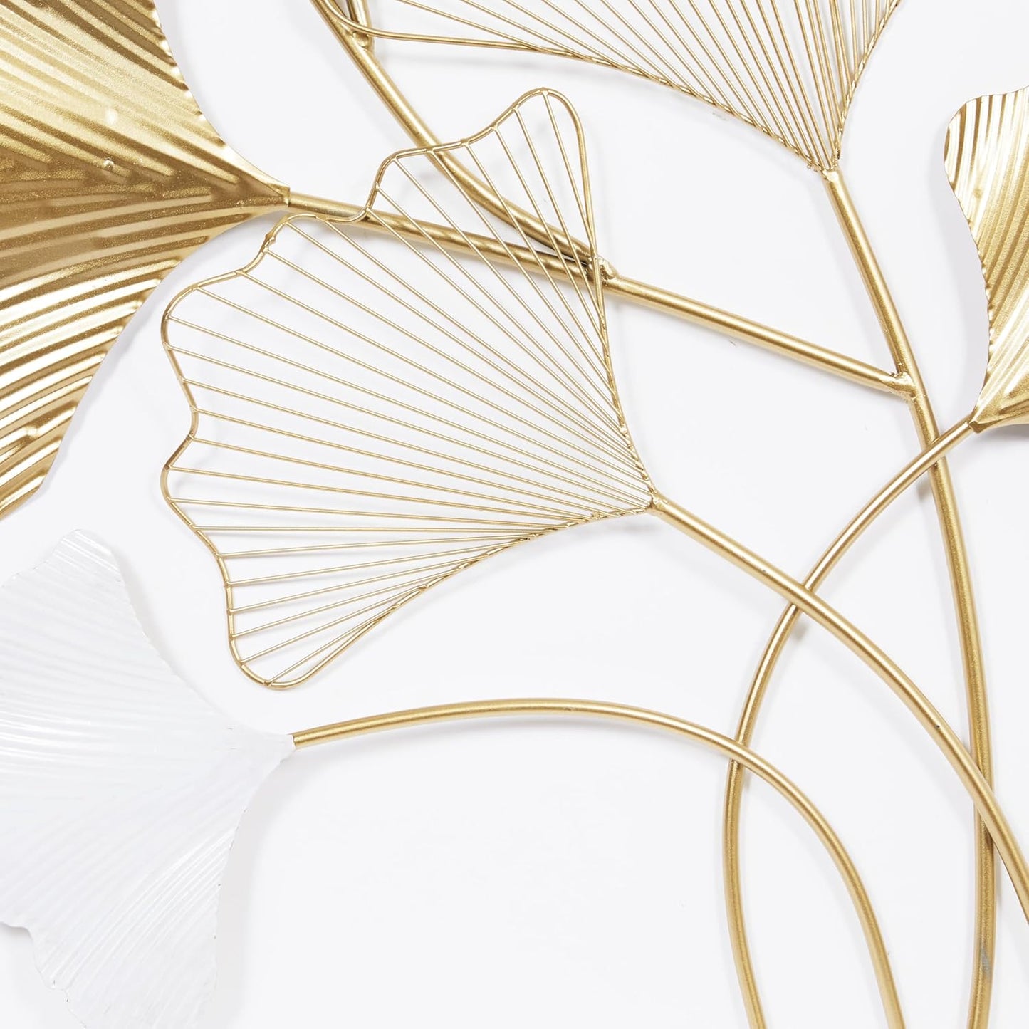 Metal Leaf Home Wall Decor Wall Sculpture with White Accents, Wall Art 25" X 2" X 40", Gold