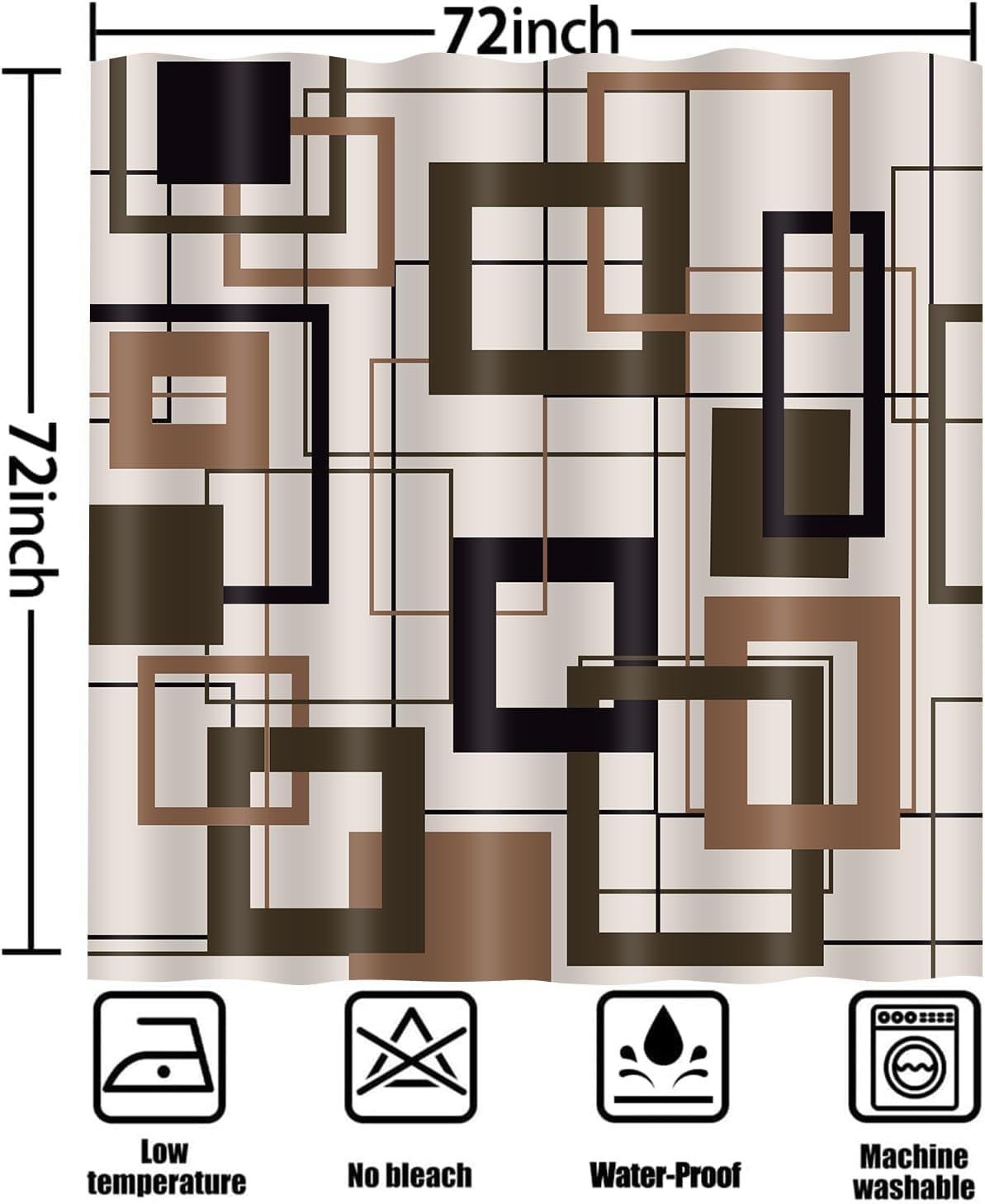 Brown Geometric Shower Curtain Mid Century Modern Abstract Dark Brown and Black Checkered Bathroom Curtain Decor 72X72Inch