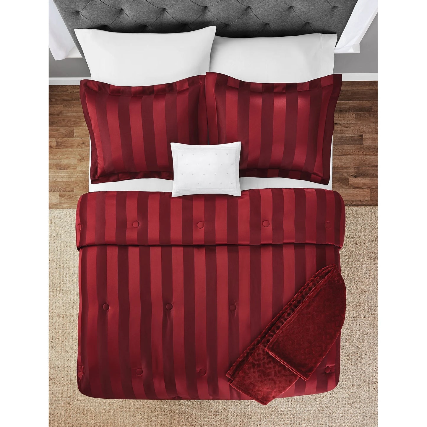 Luscious Merlot 5 Piece Damask Stripe Comforter Set, King