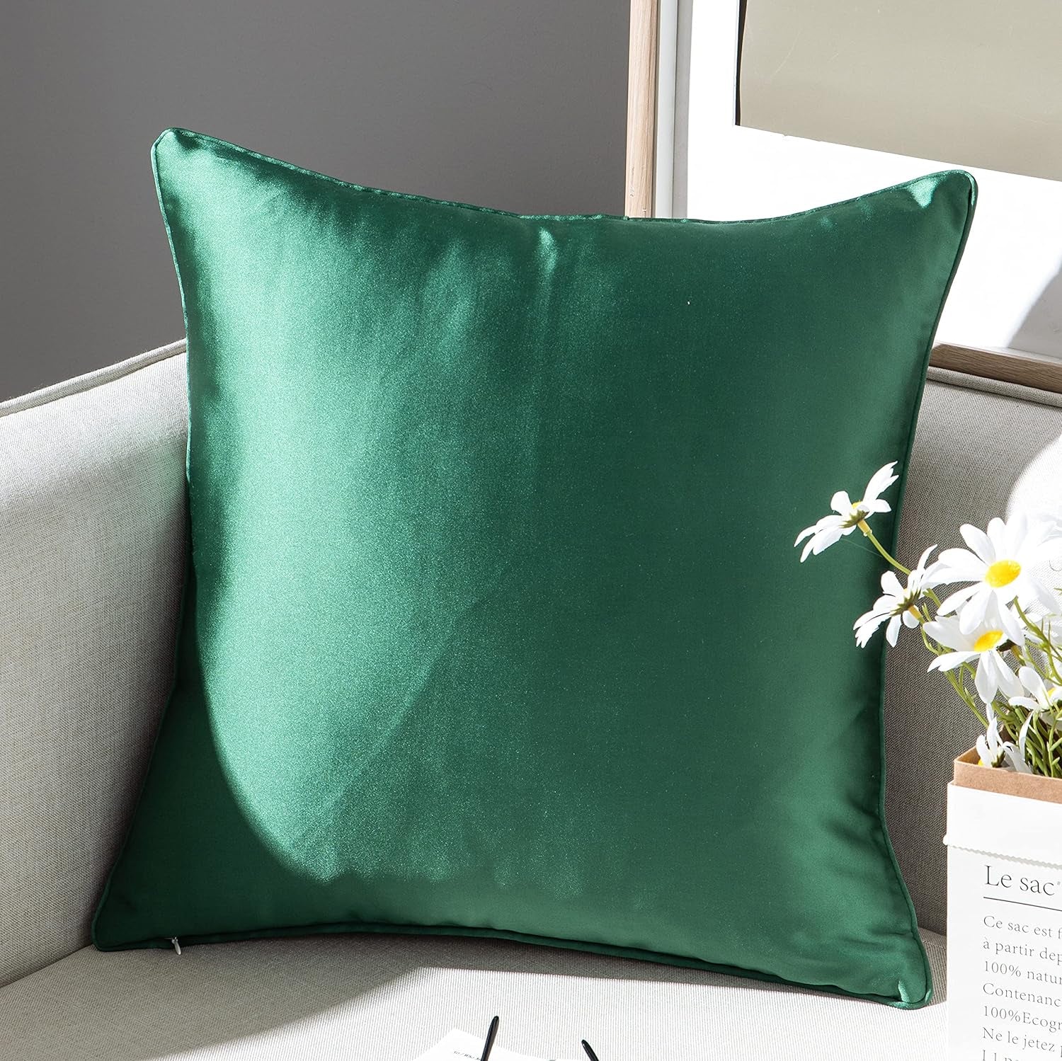 Decorative Throw Pillow Cover Luxury Jacquard Pillowcase Satin Square Cushion Case Geometric Pattern Shams for Couch Sofa Bed Bedroom Living Room 18 X 18 Inch