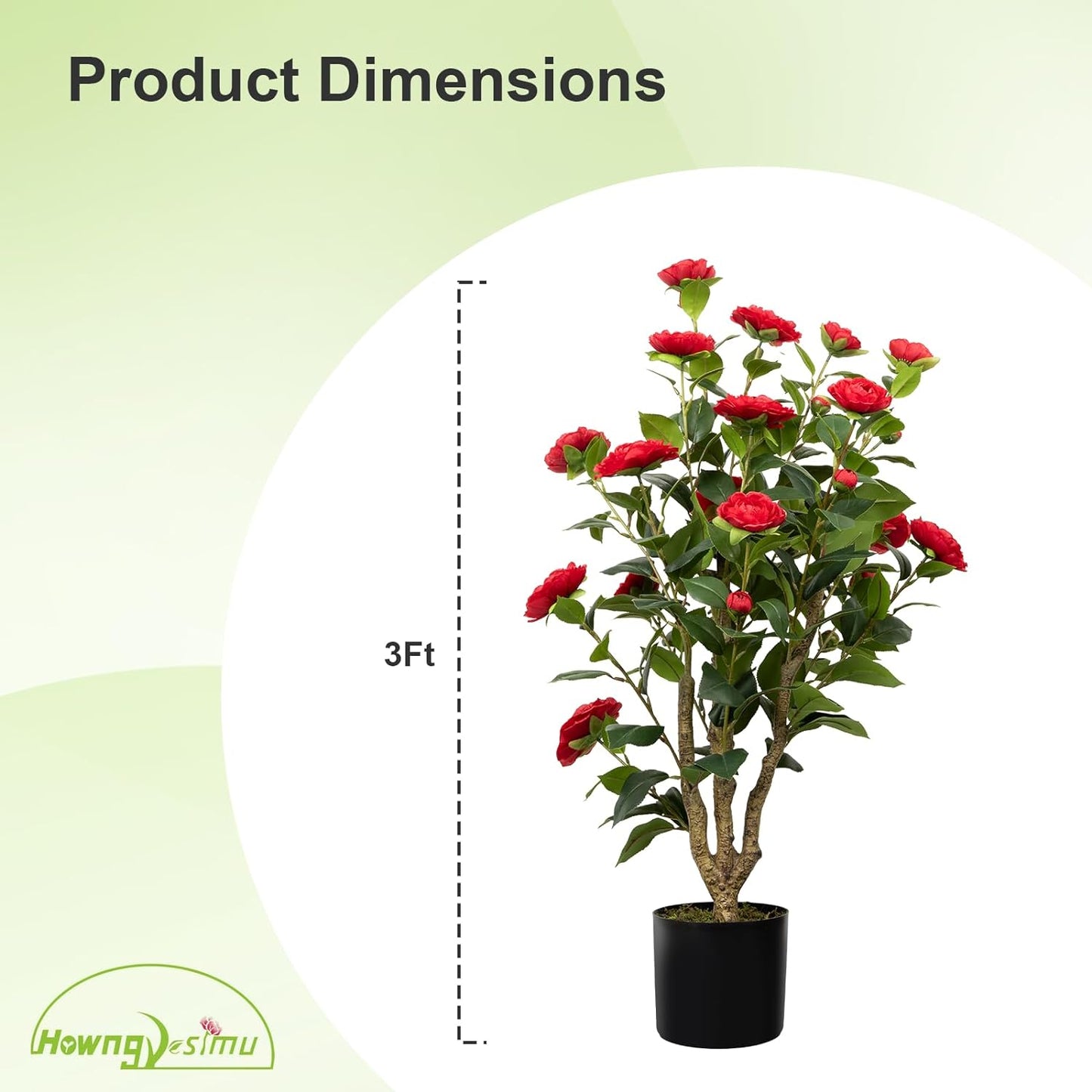 38” Artificial Camellia Tree Plant, in Pot with Red Flowers, 2 Packs