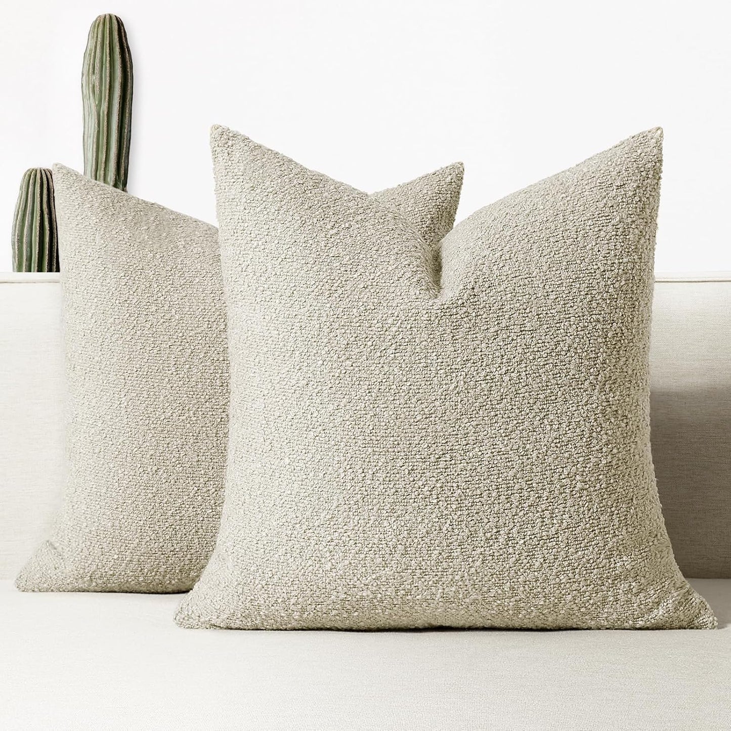 Throw Pillow Covers 20 X 20 Inch, Set of 2, Decorative Soft Solid Boucle Textured Pillow Cover, Beige