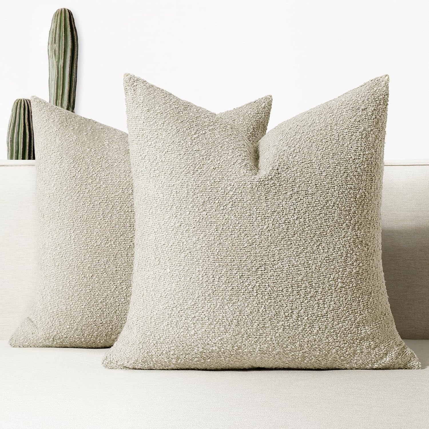 Throw Pillow Covers 20 X 20 Inch, Set of 2, Decorative Soft Solid Boucle Textured Pillow Cover, Beige