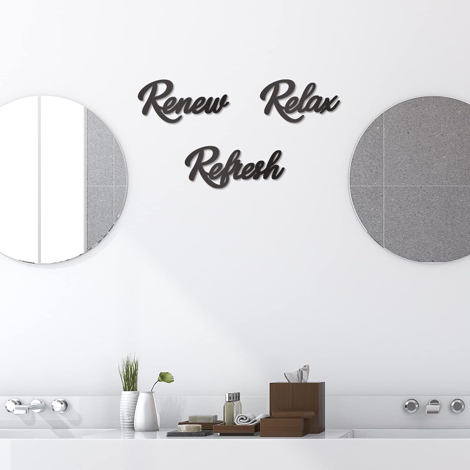 3 Pieces Bathroom Decor Wooden Bathroom Sign Relax Renew Refresh Sign (Black)