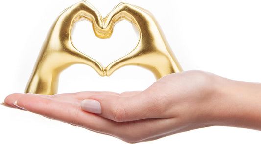 Small Heart Hands Sculpture Decor, Love Finger Statue Modern Aesthetic Home Decor, (Gold)