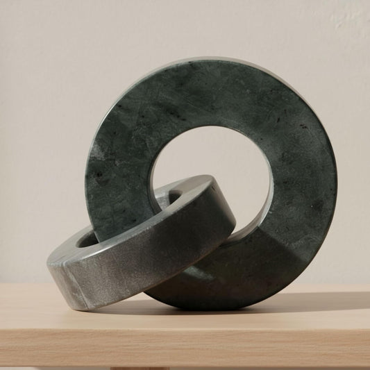  Marble Double Ring Home Decor - Modern Shelf Sculpture and Office Accents for Room Styling - 6", Green & Black