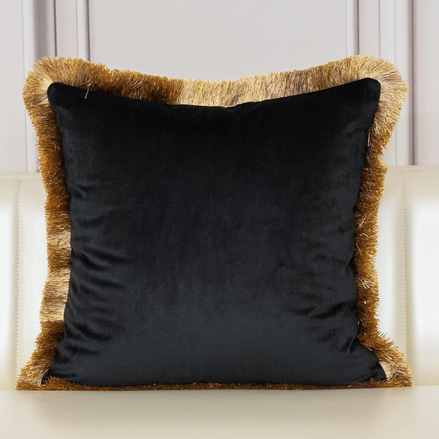 18 X 18 Inch Luxury European Home Decorative Pillow with Tassels, Velvet, Black Gold