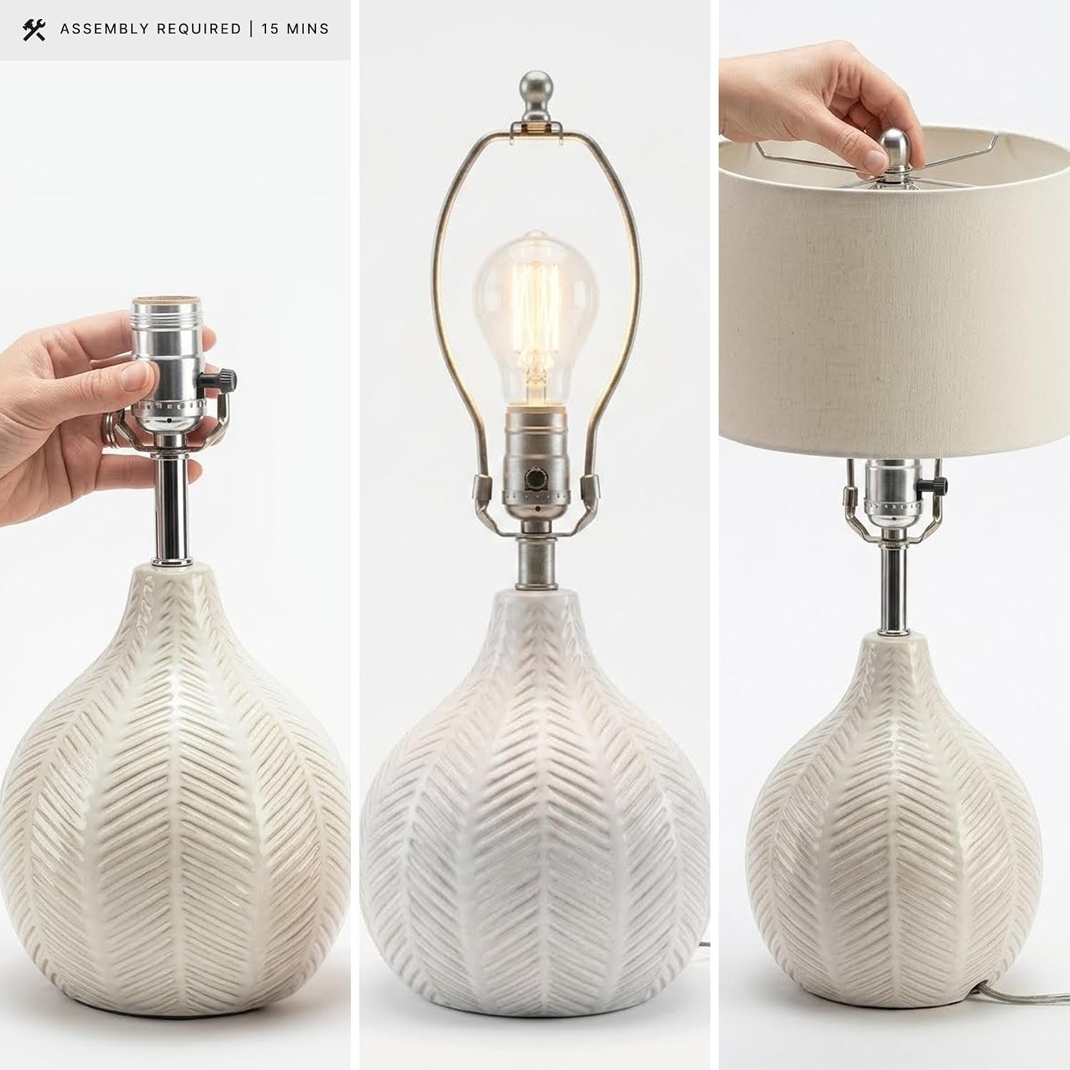 Signature Design by Ashley Rainermen Ceramic Table Lamp, 21", off White, 92.5-Inch Cord, E26 Socket