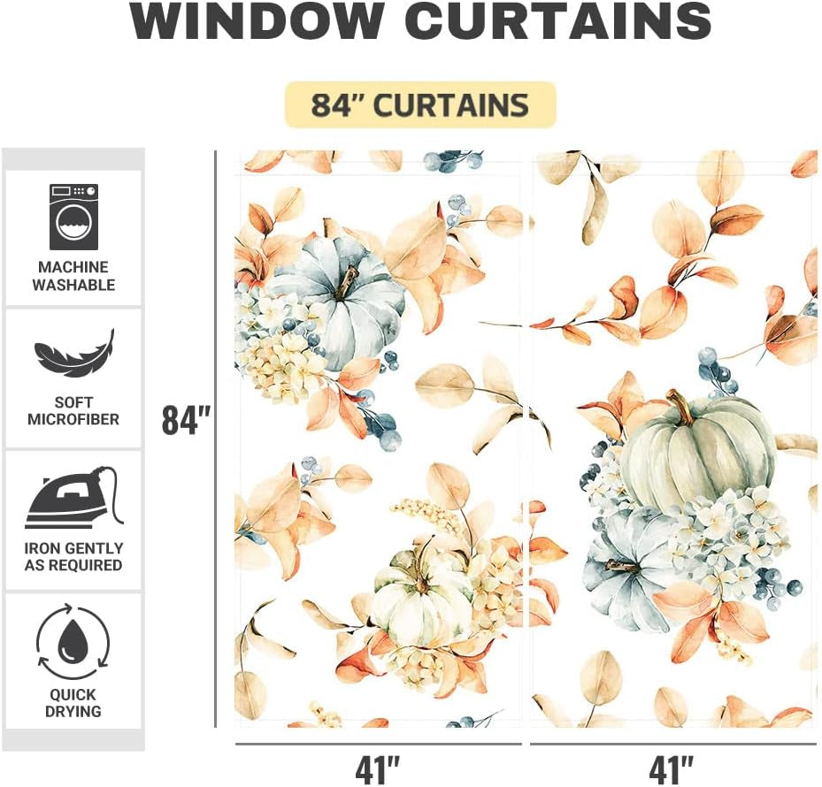 Autumn Pumpkins Window Curtains 82 in X 84 In 2 Panel