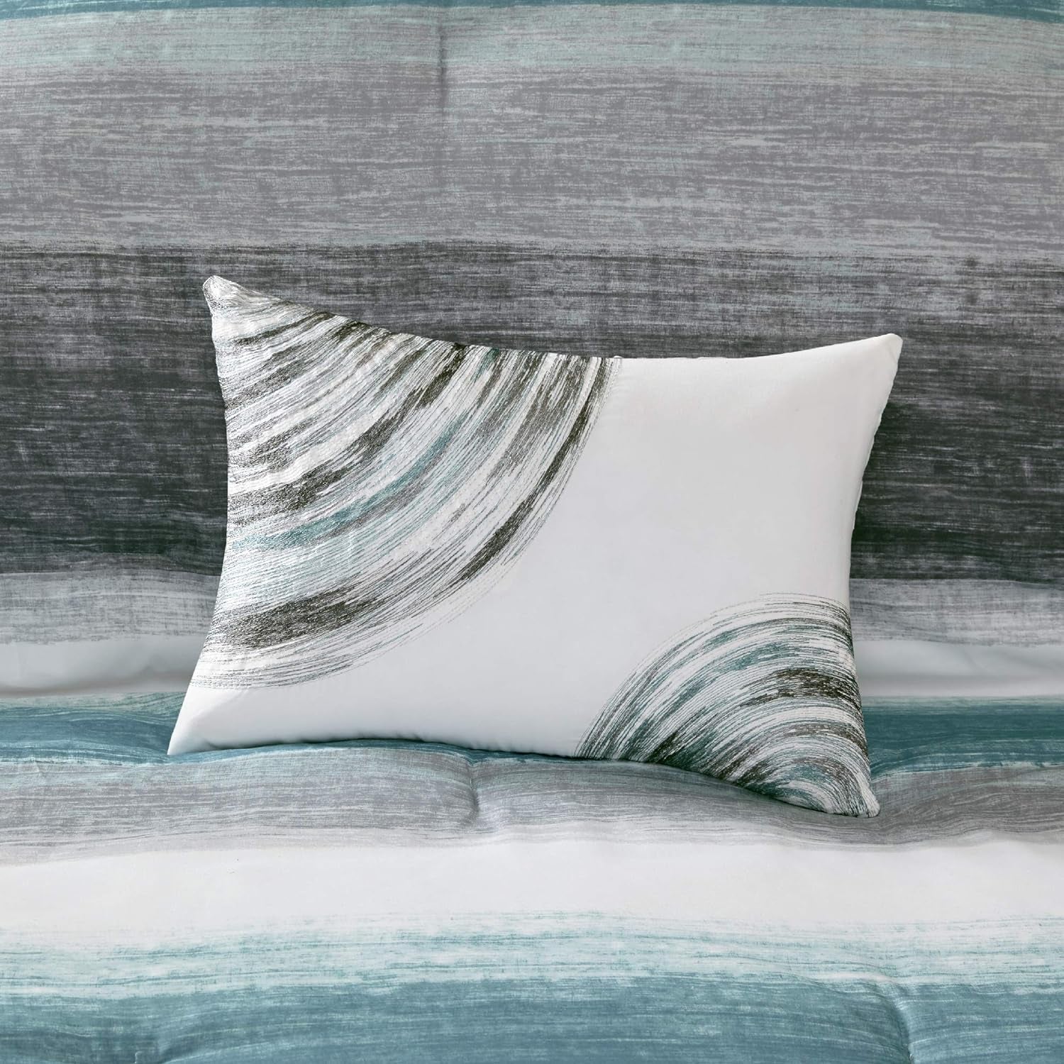 Essentials Cal King Comforter Set, Bed in a Bag, Watercolor Print Coastal Comforter & Chambray Cotton Sheet Set (104 in X 92 In) 9 Piece