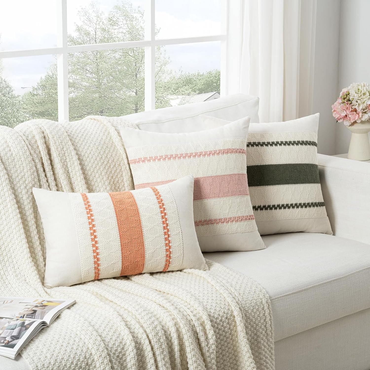 Set of 1 Boho Teal Lumbar Decorative Throw Pillow Cover 12X20 Inch