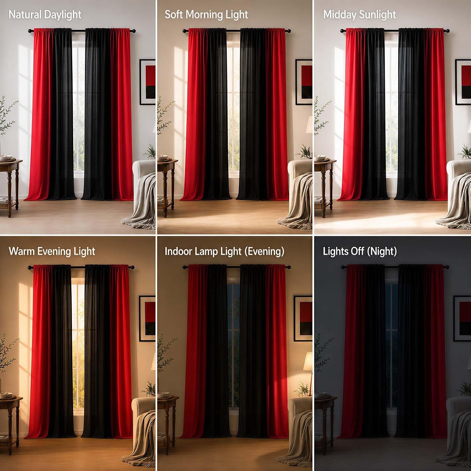 Black and Red Ombre Curtains 84 Inches Length,2 Panels,52 Inches Wide
