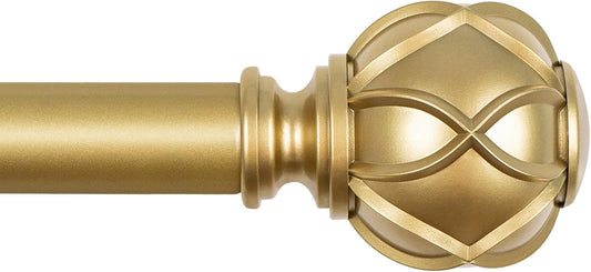 Gold Curtain Rod 32 to 58 Inch(2.6-4.8Ft), 7/8 Inch Single Adjustable Curtain Rods for Windows 28 to 48, Decorative Drapery Rods with Netted Texture Ends