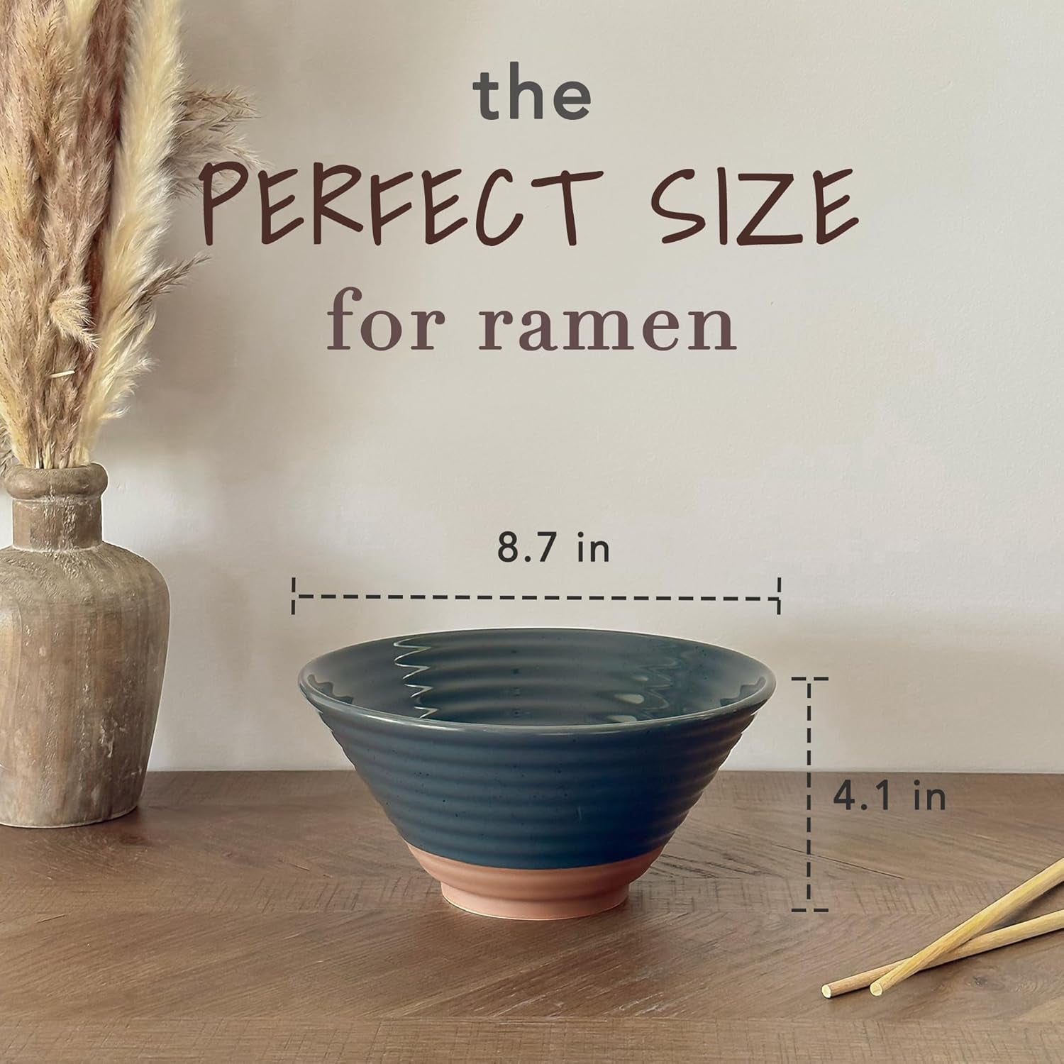 Mora Ceramic Ramen Bowl Set of 2, 45Oz, Modern Kitchen - Charcoal