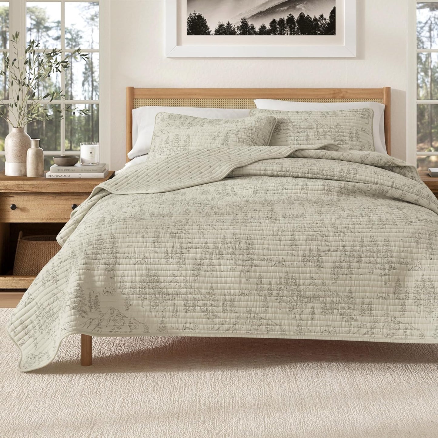 Twin/Twin XL Reversible Rustic Lodge Bear Bedspread Quilt with Sham - All Season Cabin Coverlet Bedding Set (Includes 1 Quilt, 1 Pillow Sham)
