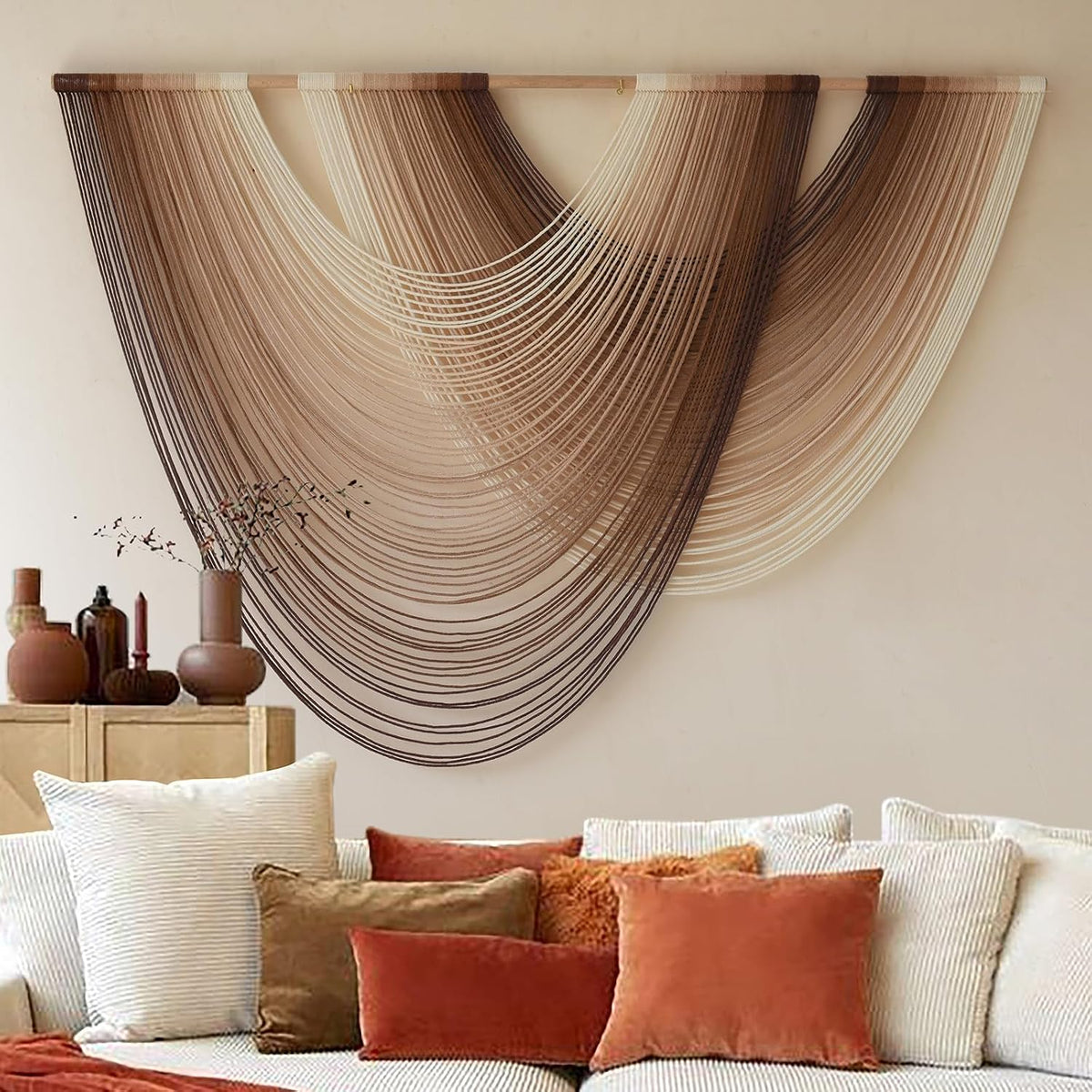 Macrame Wall Hanging Dip Dyed Large Boho Brown Fiber Wall Art 57"W*39"L