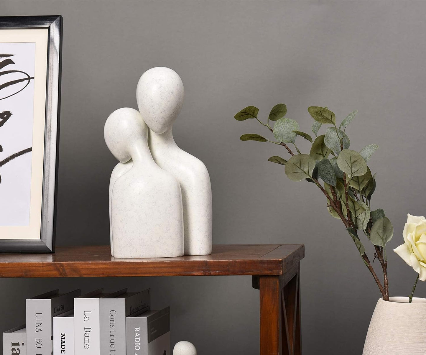 Abstract Couple Sculptures for Home Decor, Romantic Lover Statue for Shelf Decor Office Decor Table Decorations for Living Room Bedroom, Gifts for Anniversary Valentine Birthday (White-Large)