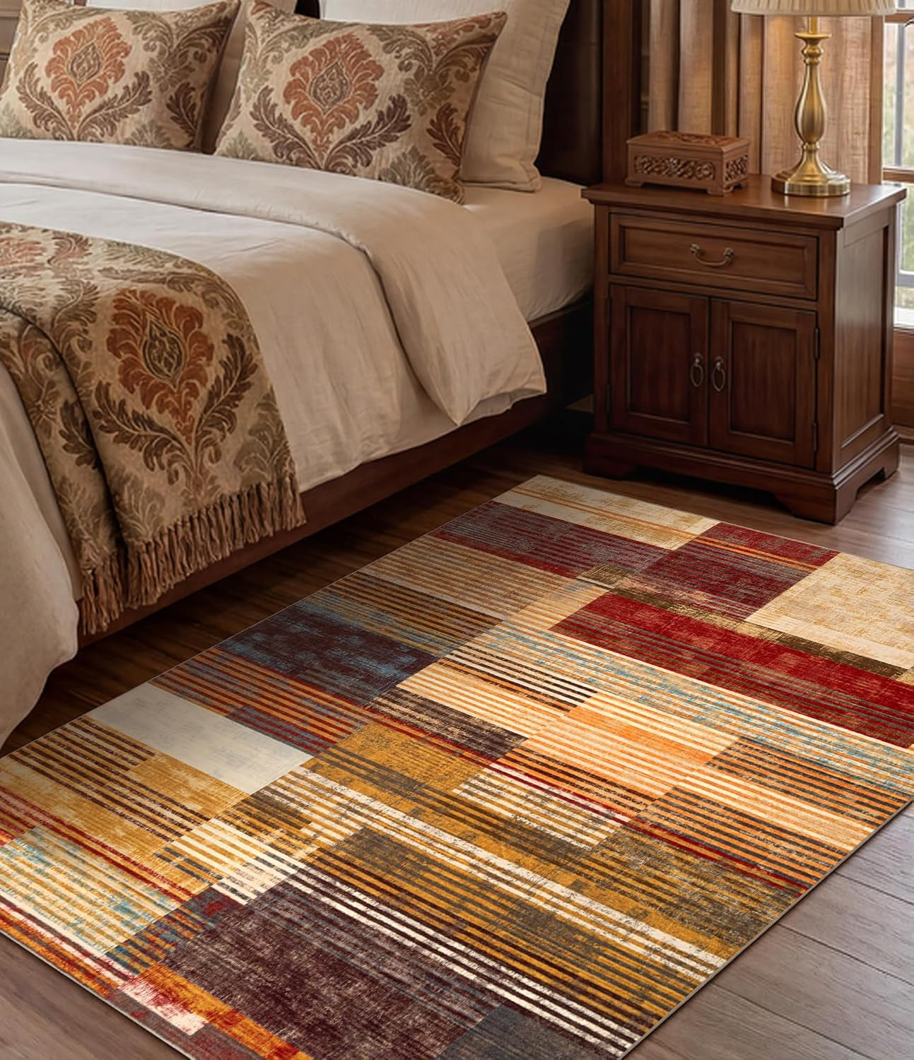 Farmhouse Rugs, Brown Area Rug 3X5, Vintage Burgundy for Bedroom, Burnt Orange Non-Slip, Washable