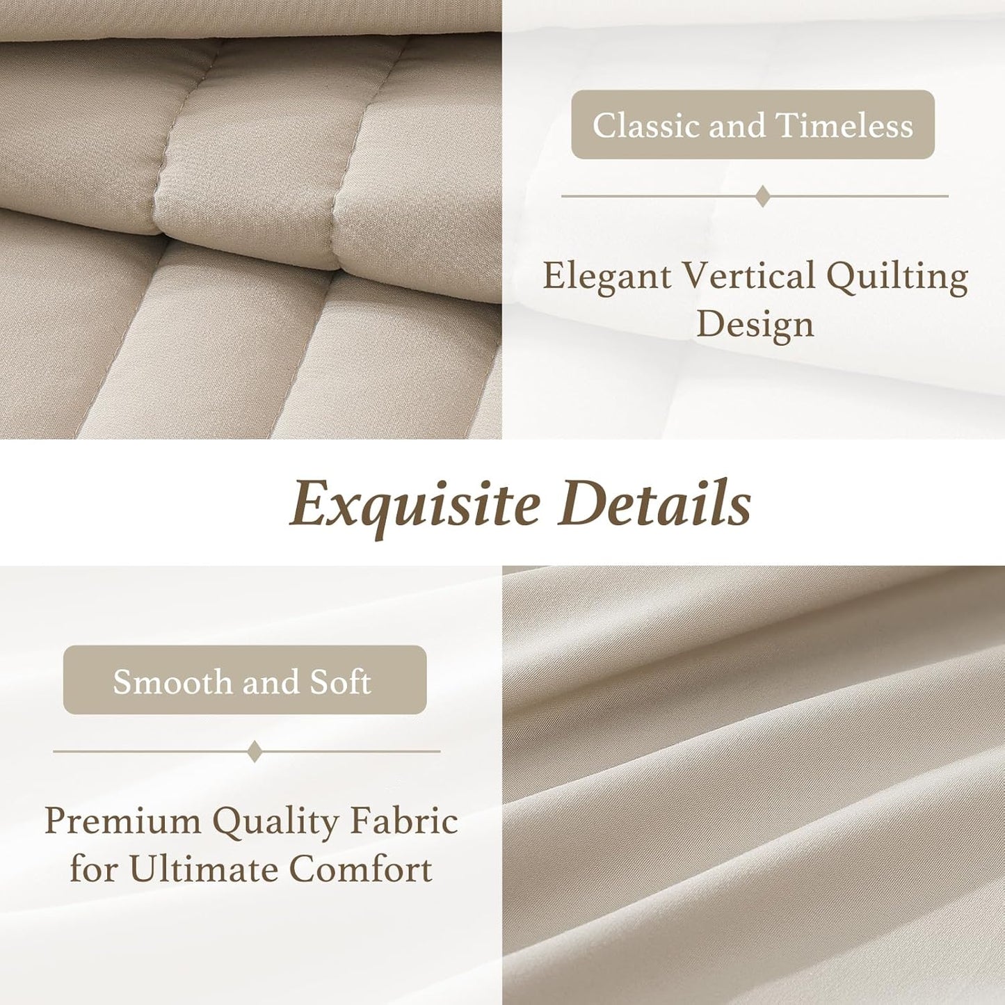 Queen Comforter Set-7 Pieces Beige Soft Bed in a Bag Queen Bedding Sets