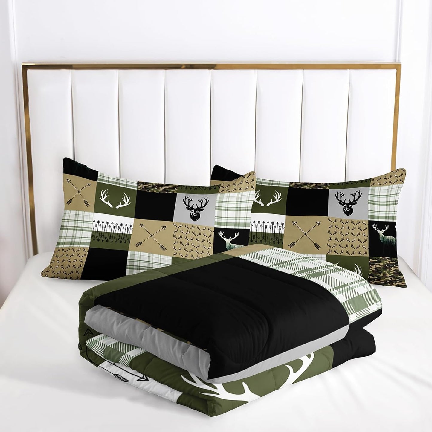 Hunting Camo Comforter Set, Queen Size, Arrows and Deers Comforter Set, 1 Comforter with 2 Pillowcase