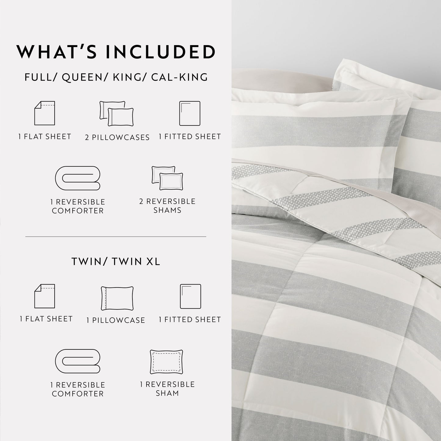  King Bedding Bundle, Patterned Microfiber Comforter and Solid Sheet Set in Distressed Stripe Light Blue