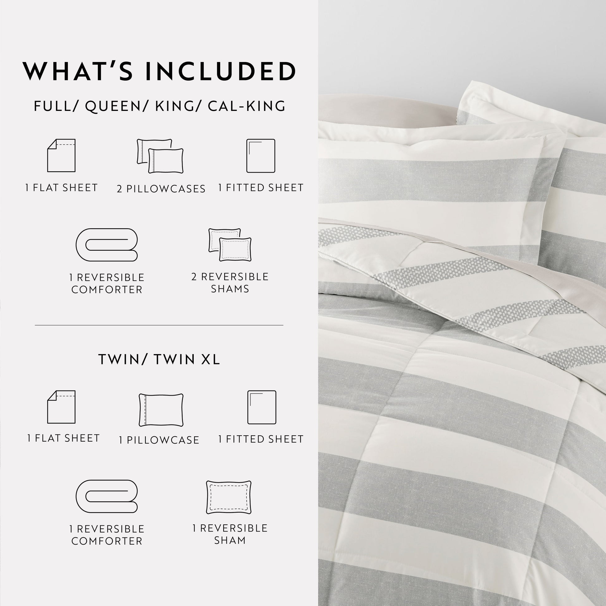 King Bedding Bundle, Patterned Microfiber Comforter and Solid Sheet Set in Distressed Stripe Light Blue