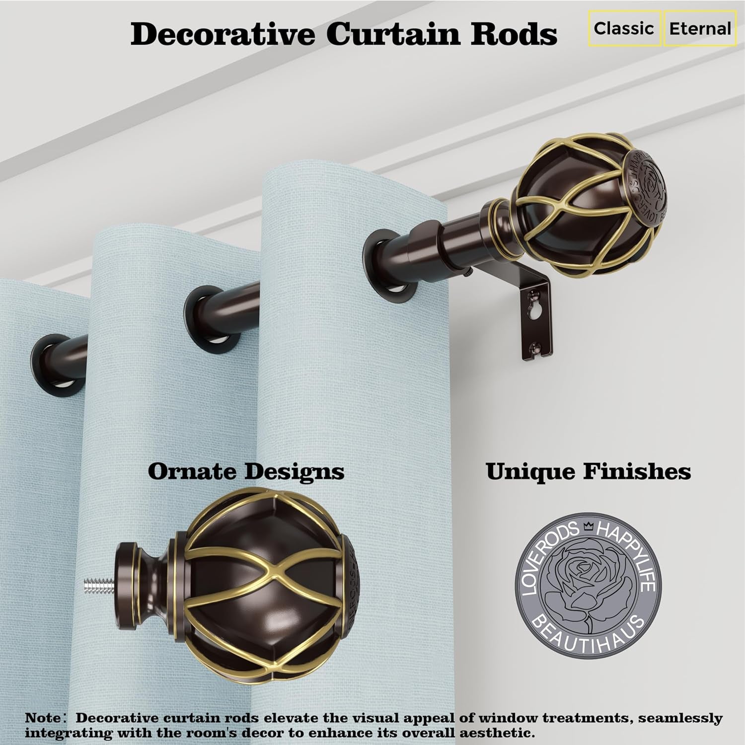 Curtain Rods 18-152 Inch, for Window 144 Inch, Adjustable Length Heavy Duty Diameter 7/8 Inch, Decorative Finials, Bronze