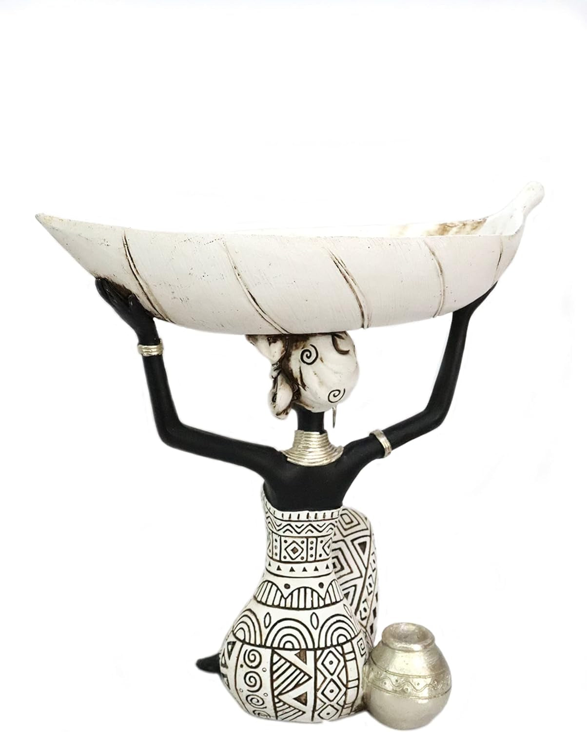 African Tribal Lady Holders Figurine, African Statue Home Decoration, Sculptures Table Top Bookshelf Decor for Wedding,Church,Holiday Decor-African Decorative White Color(313-B)