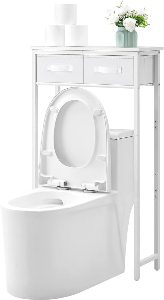 2-Tier over the Toilet Storage with 2 Fabric Drawers, Freestanding above the Toilet Storage Cabinet, Shelf for Small Space, White