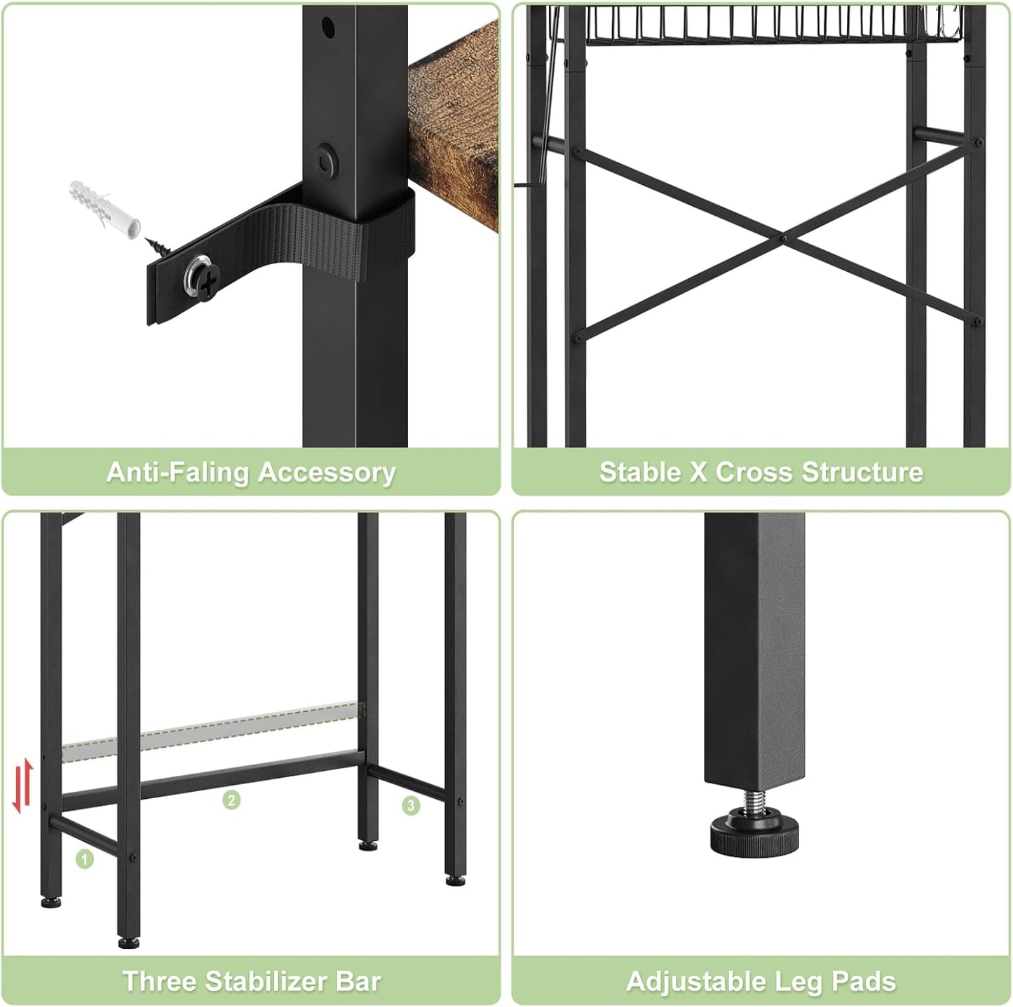 Over-The-Toilet Storage Rack, 4-Tier Bathroom Organizer Shelf over Toilet with Adjustable Shelf and Basket, (Vintage Brown)