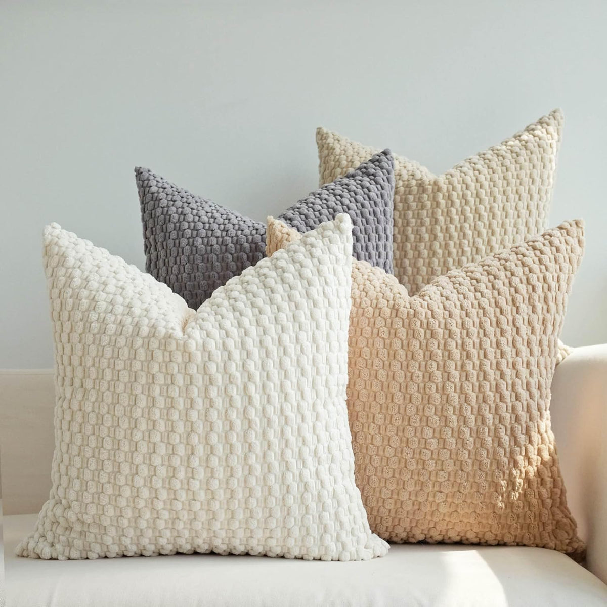 Pack of 4 Throw Pillow Covers, Neutral, 20 X 20 Inch